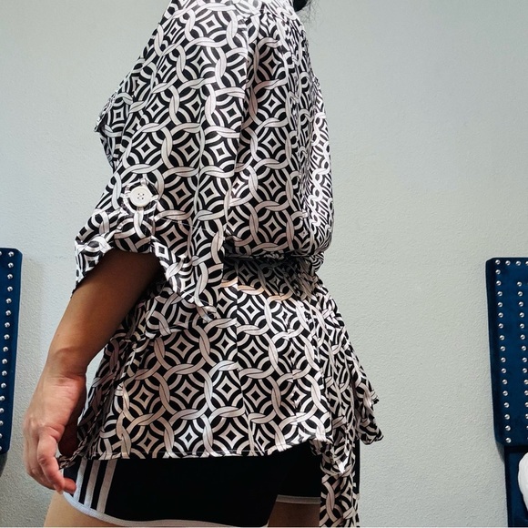 Lane Bryant Plus Women Black & White Oversized Wrap Tunic Formal Shirt Sz 22/24 - Picture 3 of 17